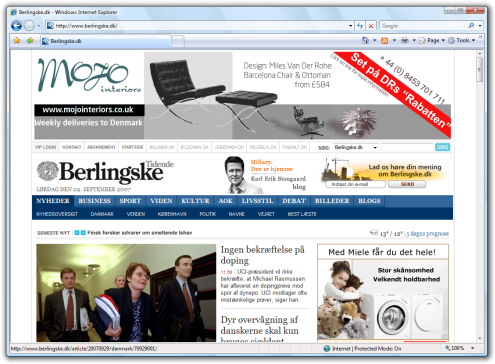 Berlingske Tidende (Før). Bemærk den store reklame øverst og ude til højre.