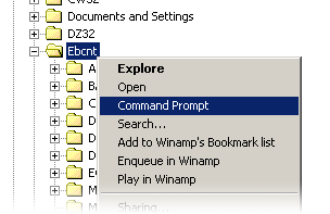 Figure illustrating handy Command Prompt menu item in the Explorer context menu.